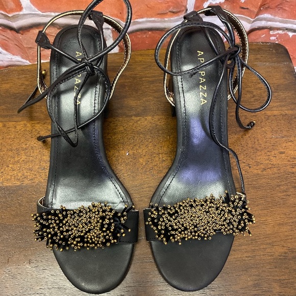 Leather wedged kitten heels with beads by Apepazza - Picture 3 of 5